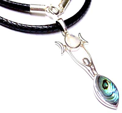 Kettenanhänger Silber, Anhänger Mother of Earth Abalone Muschel Mondstein, Sterlingsilber, inklusiv Textilband Schlange