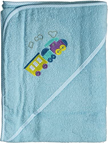 XL Baby Kapuzen Badetuch 100 x 100 cm, hellblau, mit Zug bestickt Frottier, 100% Baumwolle (blau)