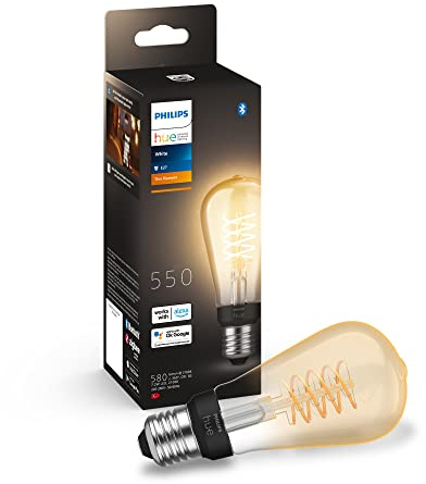 Philips Hue White Filament, Lampadina a filamento connessa, Luce Bianca Calda, dimmerabile, attacco E27, 9W
