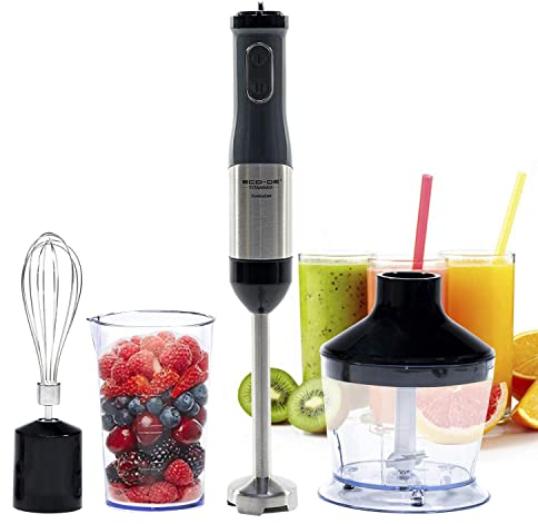 ECODE® Batidora de Mano Titanmix con 21 Velocidades, 800 W, con Vaso, Picadora, Batidora, Cuchillas Titaneo - Batidoras de Alimentos, Facil de Limpiar y de Montar - Electrodomesticos de cocina