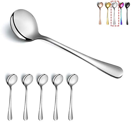Kyraton 6-Piece 19 cm Stainless Steel Round Soup Spoons - Dinner & Table Spoons, Silverware Set, Dishwasher Safe