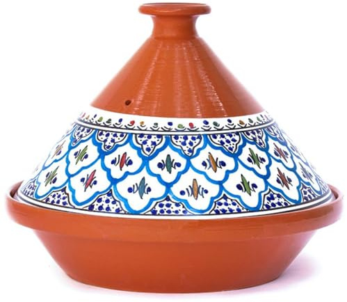 Kamsah Hand Made and Hand Painted Tagine Pot | Moroccan Ceramic Pots For Cooking and Stew Casserole Slow Cooker (Large, Turquoise)