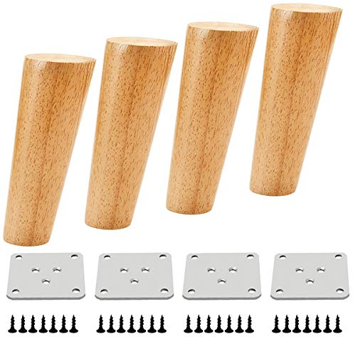 Qrity 4 PCS Wooden Furniture Legs Wood Sofa Legs Cabinet Feet Oblique Tapered Wooden Table TV Legs 15CM Height with Non-slip Mat, Screws & Mounting Plate