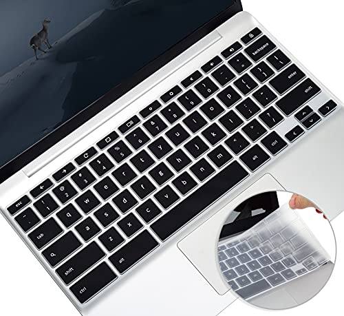 2 Pack Keyboard Cover for HP 14 2-in-1 Touchscreen Chromebook, HP Chromebook x360 14-DB CA AK 14A-NA/ 14B-CA Series, HP Chromebook 11 14 G7 EE/G6 EE G2 G3 G4 G5 Skin Accessories, Black+Clear