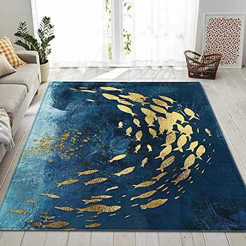 Chickw1 Teppich Wohnzimmer Moderne 3D Nordischer, Weiche Flauschig Antirutschunterlage Kurzflor Fläche Teppiche für Kinderzimmer Schlafzimmer Outdoor Küche (Malerei Fisch,80x120cm)