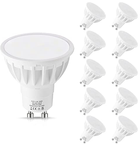 LEHASI GU10 LED Warmweiss 5.5W Lampe, 3000K Warmweiß, Entspricht 50W Halogen-Äquivalent, 500LM, 120 ° Abstrahlwinkel, Nicht Dimmbar, 10 Stück