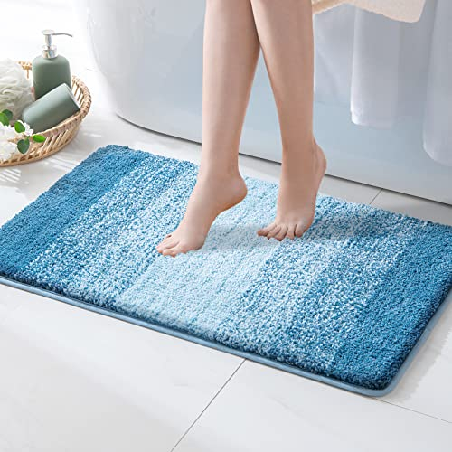 MIULEE Badteppich Badematte Rutschfester Duschvorleger Saugfähiger Badezimmerteppich Gestreiftes Muster Weiche Fussmatte für Wohnzimmer Badezimmer 50x80 cm Blau