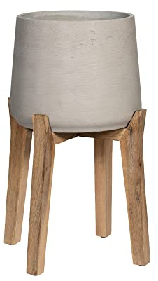 Finestgreen Patt Feet High | Handgefertigtes Pflanzgefäß auf Holzfüßen (XXL Ø:43,5 H:65 cm, Grau)
