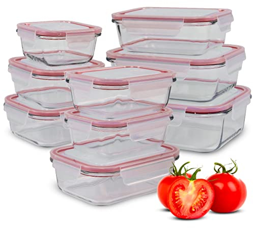 Classbach® Lot de 9 boîtes de conservation en verre avec couvercle, pour micro-ondes, lave-vaisselle et congélateur, boîtes de conservation en verre, boîte de rangement parfaite pour cuisine