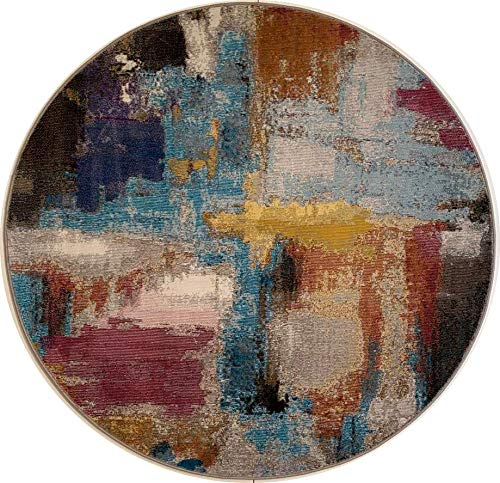 Muratap Vintage Teppich Picasso Artisan - Traditioneller Kurzflor Teppich Klassiches Design Orient Muster, Weich und Pflegeleicht Oeko-TEX - Große: 200 cm - Rund - Farbe: Mehrfarbig