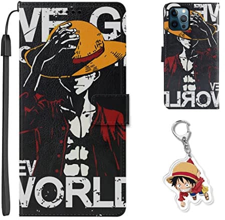 Staremeplz One Piece Anime Design Flip Wallet Case for iPhone 7/8/SE 2022, PU Leather, Matte Finish, Luffy/Zoro Keychain