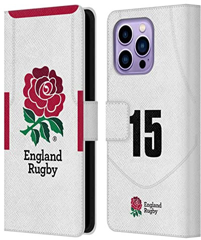 Head Case Designs Licenza Ufficiale England Rugby Union Posizione 15 2020/21 Giocatori Home Kit Custodia Portafoglio in Pelle Compatibile con Apple iPhone 14 PRO Max