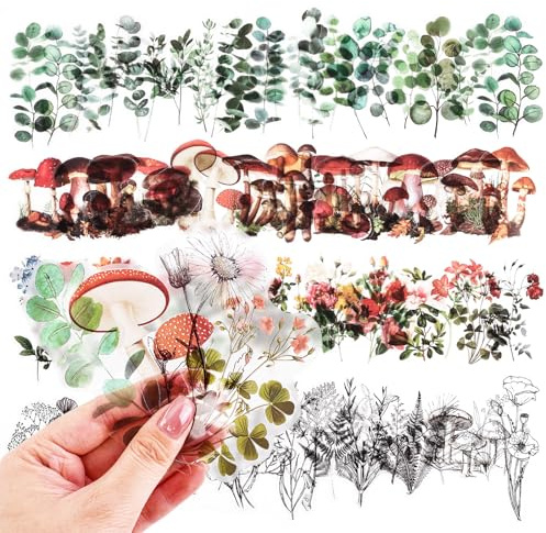 RISYPISY Transparent Stickers Clear Floral Eucalyptus Botanical Stickers for Journaling Scrapbooking Collage Planner Laptop Waterproof, 160PCS