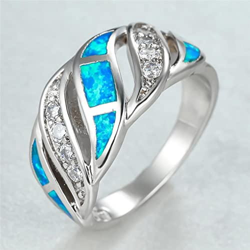 Boho Männlich Weiblich Blauer Opal Stein Ring Charme Silber Farbe Kristall Verlobungsring Nette Braut Geometrische Eheringe Für Frauen
