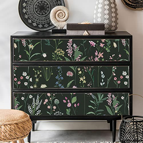 Umtiti 44cm x 600cm Floral Pattern Black Series Peel und Stick Tapete, Vinyl selbstklebende wasserdichte Tapete für Haus und Büro Dekoration(A5172-6,DE