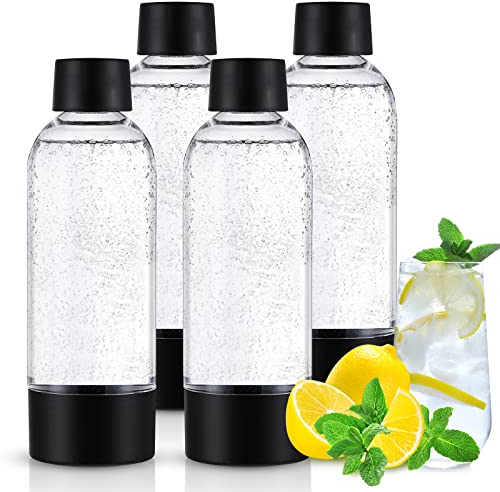 meekoo 4 Stück Karbonisierungsflasche, Sodaflasche, klare Soda-Maker-Flasche, Kunststoff, Wasserflasche, Party, kohlensäurehaltige Getränke (1 Liter)
