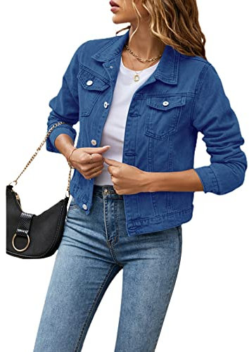 Geagodelia Women's Denim Jacket Ladies Vintage Short Jean Jackets Button Down Sweatshirt Y2K Aesthetic Top UK Spring Summer Autumn (Blue, M)