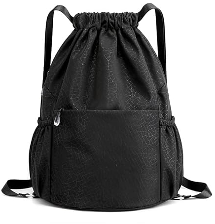 Turnbeutel Kordelzug Wasserdicht Sportbeutel, Oxford-Stoff Turnbeutel Sportbeutel Rucksack mit Innentasche für Sport, Reisen,Gym, Kordelzug Turnbeutel für Damen Herren (schwarz)