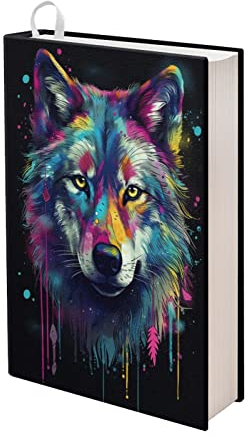 Kuiaobaty Splatter Wolf Buchhülle Stretchy Fit Stoff-Bucheinband Farbspritzer Tier starrer Buchumschlag Tagebuch Neuartiger Schutz