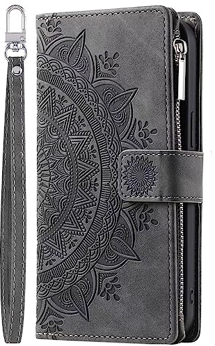Rnrieyta Miagon Reißverschluss Brieftasche Hülle für VIVO Y21S/Y33S,Magnet Handyhülle Tasche PU Leder Totem Blume Prägung Klapphülle Flip Case Geldbörse mit Kartenfach