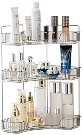 Grey Corner Vanity Organiser - 3 Tier Bathroom Counter Shelf for Makeup, Skincare, Toiletries & More
