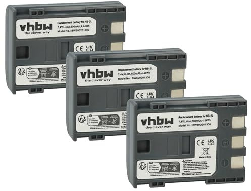 vhbw 3X Batterie Compatible avec Canon EOS 350D, 400D caméra vidéo caméscope (600mAh, 7,2V, Li-ION)