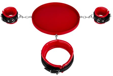 EIS BDSM Fesseln | Hals- und Handfesseln mit Tablett | Kunstleder | 4 Teile | größenverstellbare Fesselmanschetten | gepolstert | Erotik | Sex Toys | Sex Spielzeug für Paare