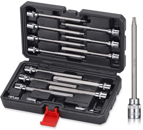 ARUCMIN 15-Piece Extra Long Torx Bit Socket Set 3/8 Drive T10-T60 Star Head Bits 4.6 Length