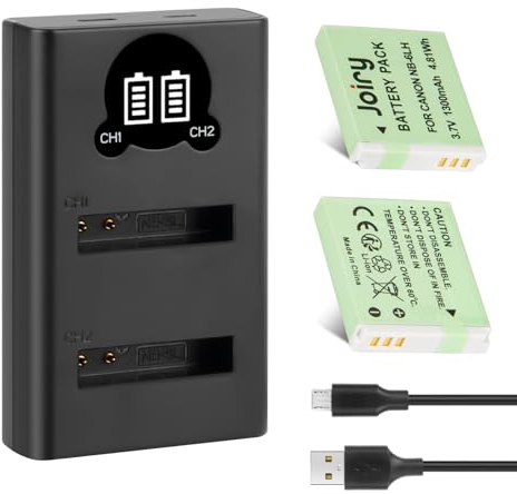 Joiry 2X NB-6L NB-6LH Batterie Rechargeables Chargeur Double USB Compatible avec Canon Powershot SX710, SX700 HS, S95, SX280 HS, SX540 HS, S120, SX520 HS, SX600 HS, SX610 HS, SX520 HS, IXY 10S