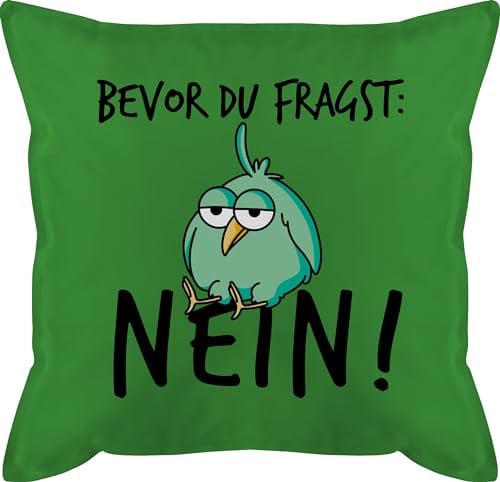 Kissen 50x50 - Statement mit Sprüchen - Bevor du fragst Nein - Geschenk Kollegen Lustig - 50 x 50 cm - Grün - spruch jugendzimmer kissenbezug sprüche nö motivkissen tiere und fuellung spruechen