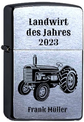 Zippo Benzinfeuerzeug Traktor Landwirt personalisiert Gravur Wunschtext Name Personalisieren Trecker Sturmfeuerzeug Chrome Brushed (Traktor Oldtimer)