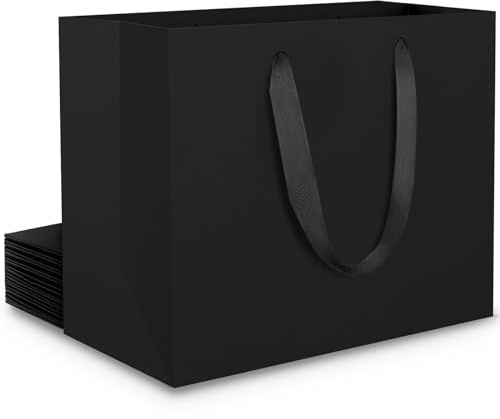 EUSOAR Geschenktüten Groß - 10 Stück XL 30x15x40cm Papiertüten mit Henkel - 250GSM Geschenktüte Schwarze Querformat - Large Black Paper Gift Bags for Gift Wrap - Geschenktasche mit Festem Griff