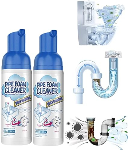 Herios Abflussschaum-Reiniger, flüssiger Haarabflussreiniger und -reiniger, Rohrdredge-Deo-Schaumreiniger, schnell schäumender WC-Reiniger für Küchenspüle, Toiletten, Waschbecken und Badewannen (2