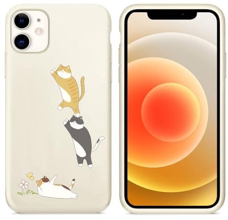 Idocolors Cute Case for iPhone 15 Pro, Liquid Silicone Case with Cat Cover Case for Girls Women Slim Thin Soft Silicone Shockproof Phone Case for iPhone 15 Pro