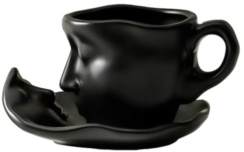 Kaxenig Tasse À Café pour Le Visage, Tasses De Café en Céramique pour Visage Créatif, Tasses De Thé Et Soucoupes Amusantes, 100ml, Design De Couple, Art Abstrait, Sculpture De