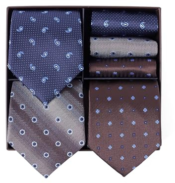BRERA 67 Set 3 Krawatten für Herren und 3 Taschentücher | Geschenk Box für Männer mit Krawatte und Stofftaschentücher | Geschenkbox Hochzeit | Classische Krawatte und Einstecktuch