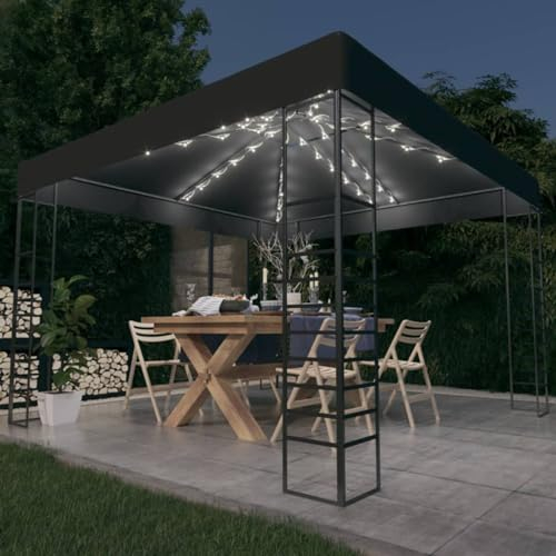 Gecheer Gartenzelt mit LED-Lichterkette 3x3 m Anthrazit doppelt belüftet für Outdoor-Veranstaltungen Gartenparty Festivals
