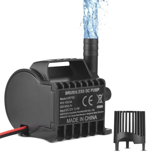 Irishom 12V Submersible Water Pump Electric 500L/H Small Fountain Pump with Max 4.9ft Lift, 1.6ft Wire and Suction Cup Base, Portable Mini Pump for Fish Tank, Pond, Aquarium, Pet Drinking