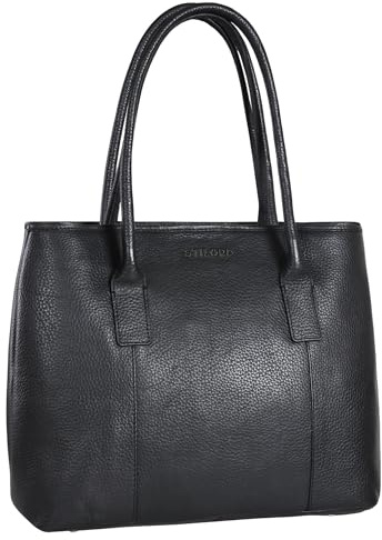 STILORD Janita Schultertasche Damen Groß Leder mit Laptopfach 15,6 Zoll Aktentasche Shopper Office Bag Handtasche Vintage Echtleder Farbe:schwarz