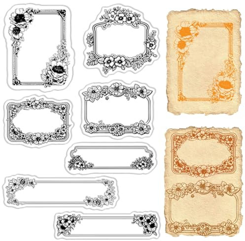 craspire Rahmen Stempel Etiketten Transparente Stempel Retro Blumenrahmen Vintage Transparente Stempelsiegelblätter Zum Selbermachen Handgefertigte Journaling Karten Scrapbooking Fotoalbum Notizbuch
