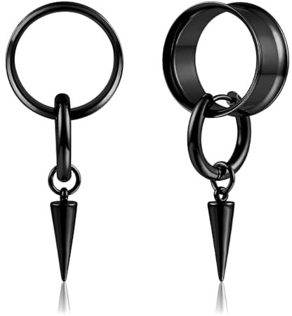 DOEARKO Flesh Tunnel 1 Paar Ohr Tunnel Plug mit Anhänger Double Flared Plug Ohr Expander Piercing Schmuck für Frauen und Männer Schwarz 14mm