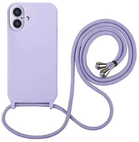 Hadwii Collier Coque pour iPhone 16 avec Cordon Silicone Housse Réglable Lanyard Étui Portable Case Doublure Microfibre Anti-Rayures Protection Complète Cover de iPhone 16, Lavande