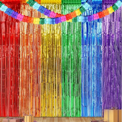 Lametta Vorhang, 2pcs Metallische Glitzervorhang Fringe, Bunte Karnevalsdekoration – Weihnachten Lametta Vorhang, Regenbogen-Folien-Fransenvorhänge, Lametta Vorhänge Glitzer, Lametta Vorhang und Party