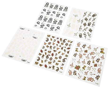 Snake Stickers, Nails Stickers Designs Nail Stickers for Nail Art Nail Art Decals 5Pcs Nail Art Stickers Snake Pattern Self Adhesive for Women DIY Manicure Decoration Supplies