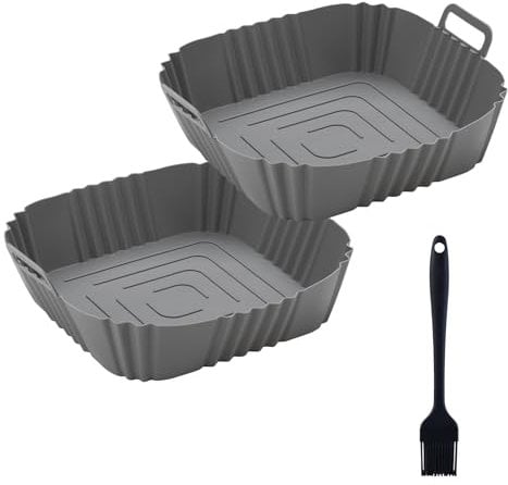 Silicone Air Fryer Liner - 2Pcs Square Dual Silicone Liners, Air Fryer Accessories with Oil Brush for Ninja Double Stack 7.6L, SL300UK, SL201 Liners, SL300UK, SL201 Liners
