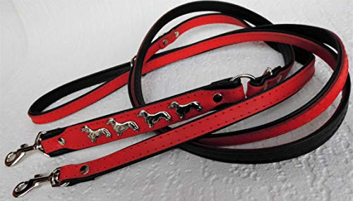 *DACKEL* HUNDELEINE - Leine - 220cm/13mm, Echt Leder, 3xVerstellbar- Schwarz - Rot - Blau - Braun (Rot/Schwarz)
