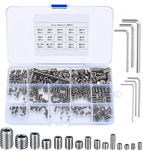 Set Viti di Fissaggio, 300 Pz Kit Inox Viti a Testa Esagonale, Viti a Brugola, a Testa Cilindrica, M2.5 M3 M4 M5 M6 M8, per Maniglie Porta, Mobili, Elettrodomestici, Macchine, Illuminazione