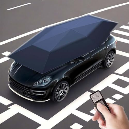QFGain Cubierta AutomáTica Impermeable para Coche, Carpa para Coche Desmontable Y Plegable, Toldo PortáTil con Control Remoto Y Paraguas EléCtrico Plegable,Blue-4.2M