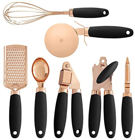 BRABOSTON S Kitchen Gadgets Gifts Cool Unique Gifts Cheese Cutter for Women Tools Copper Coated Stainless Steel Utensils Ice Scream Scoop Peeler Garlic Press Cheese Grater Whisk