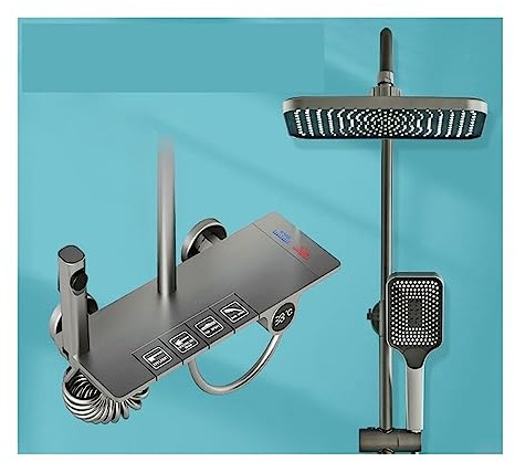 FWPGFVY Piano Keys Shower Set,Wall Mounted Brass Matte Gray Digital Display Shower System Set, Bathroom Bathtub Hot And Cold Mixed Faucet(Flagship Matte Grey)